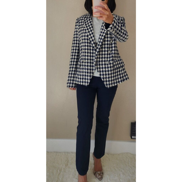 NWOT L'AGENCE Kenzie Double Breasted Tweed Plaid Blazer Size 2 Blue White #1M452 - Picture 5 of 13